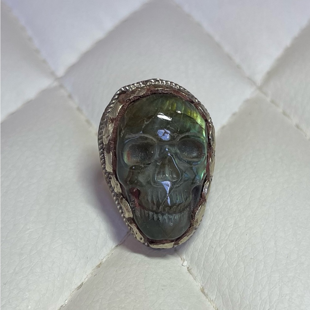 Mixed Silver and Labradorite Skull Ring Adjustable